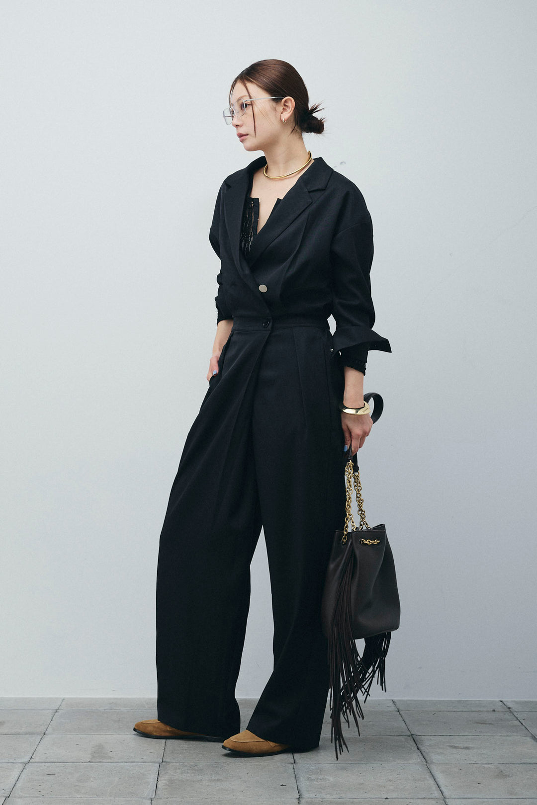 [予約/SET]レースフロントホックPO+テーラーカラーオールインワン(2set)