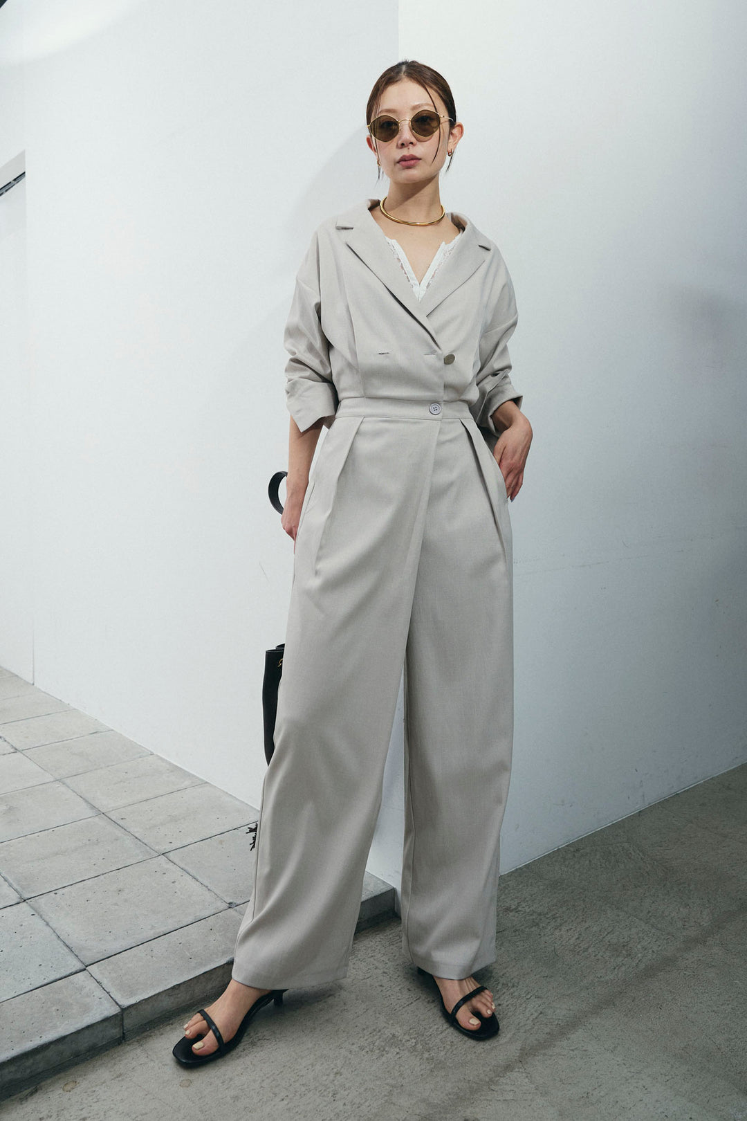 [予約/SET]レースフロントホックPO+テーラーカラーオールインワン(2set)