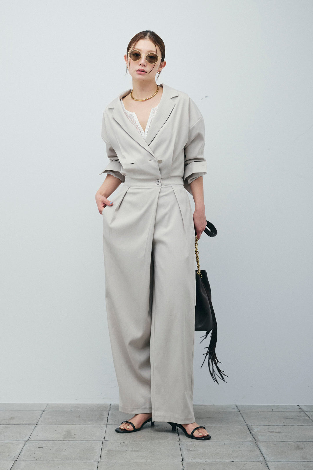 [予約/SET]レースフロントホックPO+テーラーカラーオールインワン(2set)