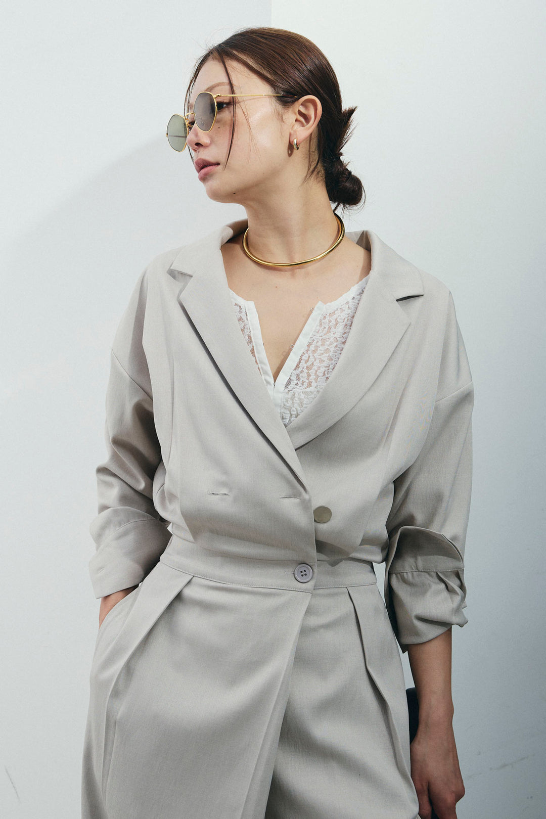 [予約/SET]レースフロントホックPO+テーラーカラーオールインワン(2set)