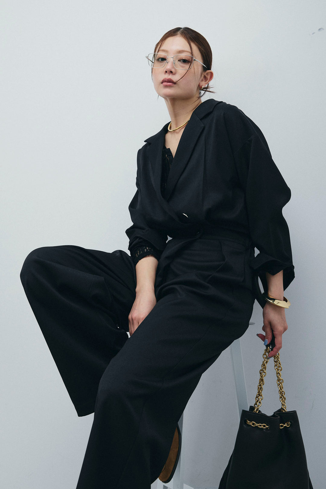 [予約/SET]レースフロントホックPO+テーラーカラーオールインワン(2set)