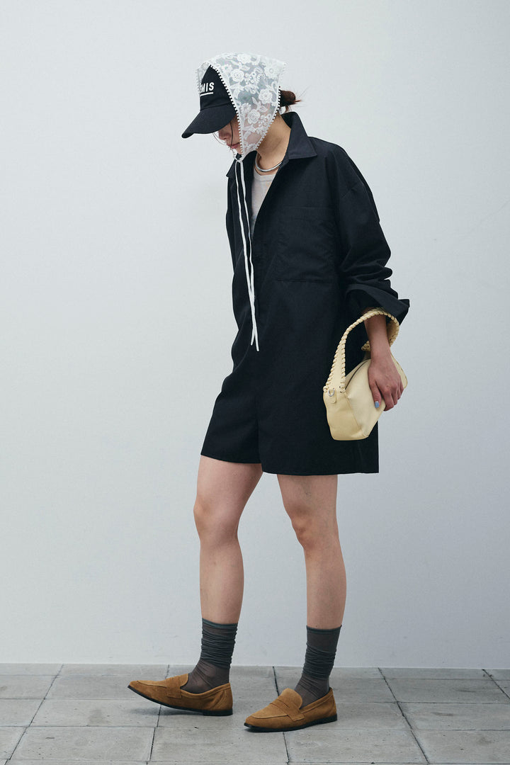 [予約/SET]ロゴプリントシアーニット+ブロードシャツロンパース(2set)