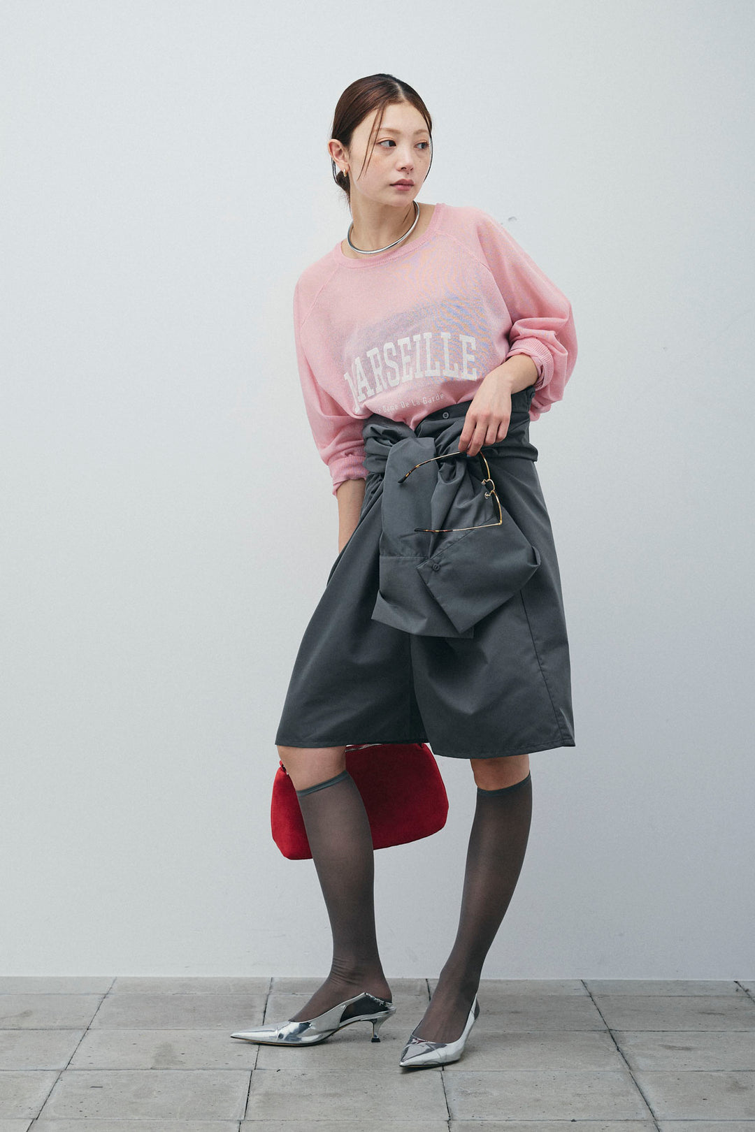 [予約/SET]ロゴプリントシアーニット+ブロードシャツロンパース(2set)