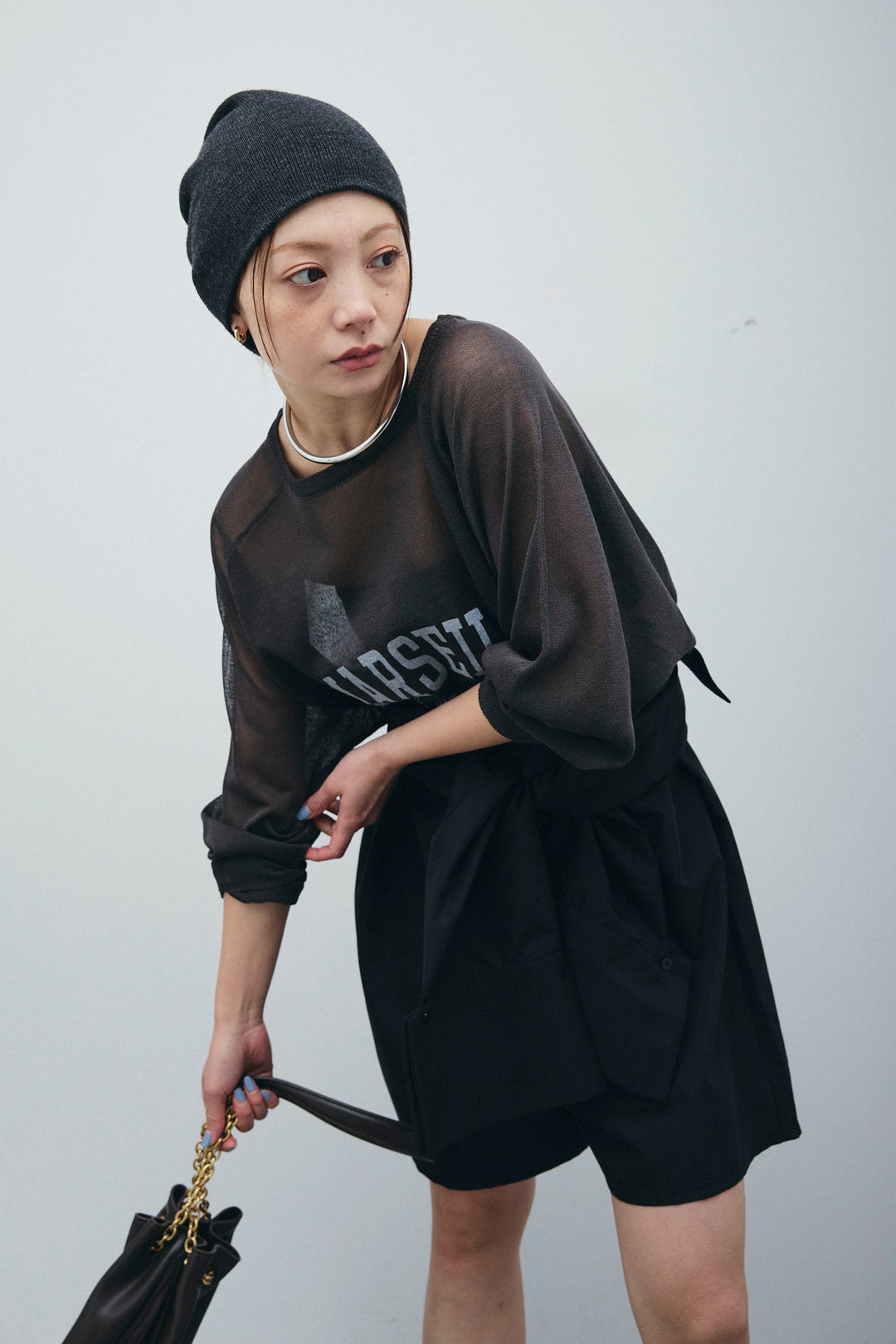 [予約/SET]ロゴプリントシアーニット+ブロードシャツロンパース(2set)