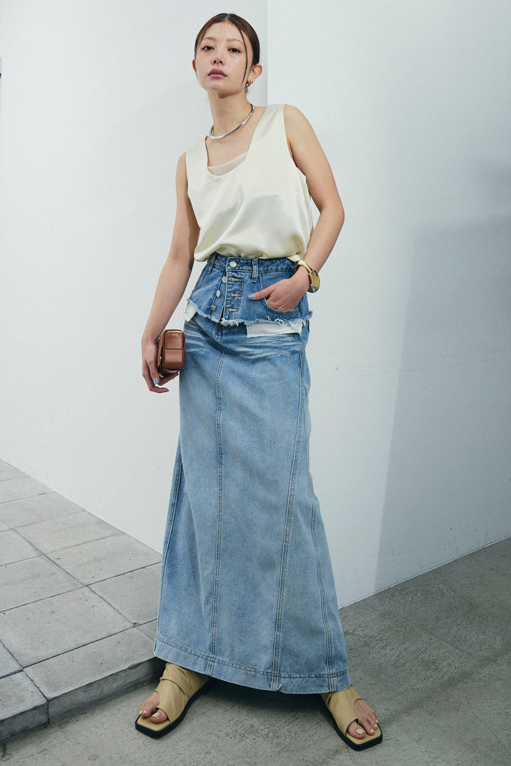 レイヤードデニムロングスカート