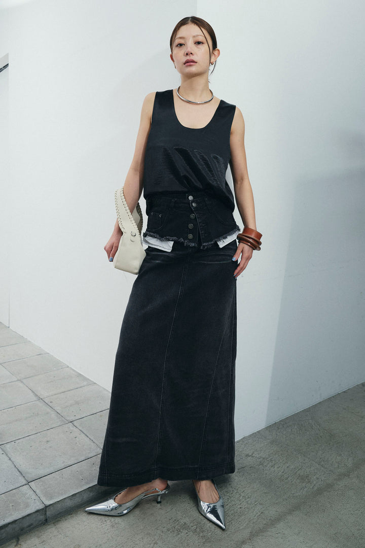 レイヤードデニムロングスカート