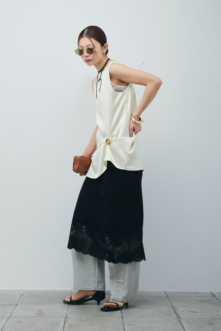 [予約/SET]サテン2wayトップス+レース付きカットスカート(2set)