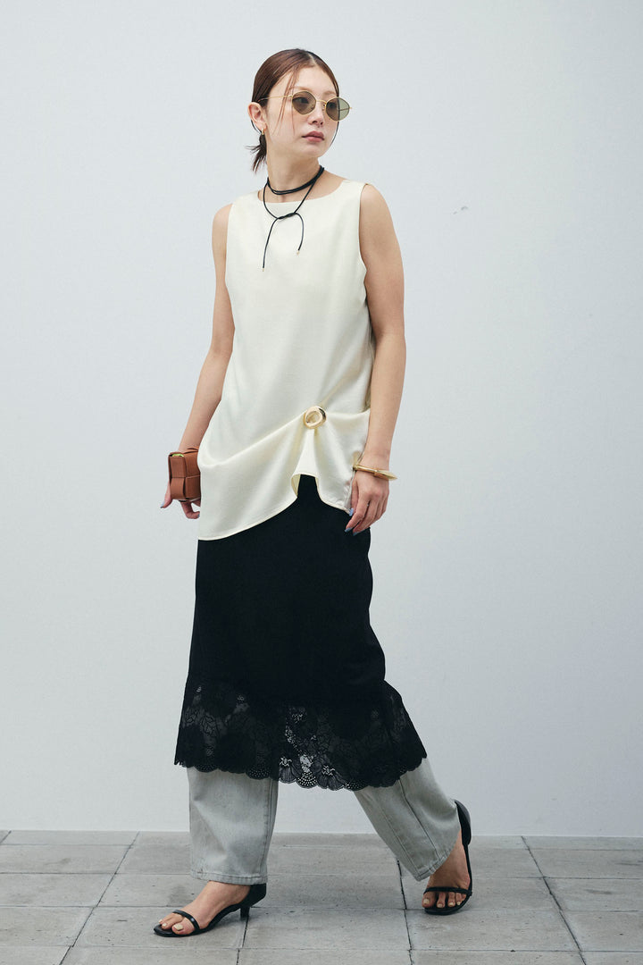 [予約/SET]サテン2wayトップス+レース付きカットスカート(2set)