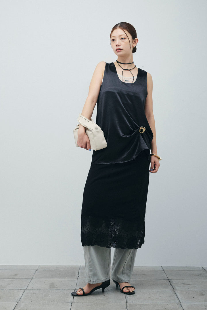 [予約/SET]サテン2wayトップス+レース付きカットスカート(2set)