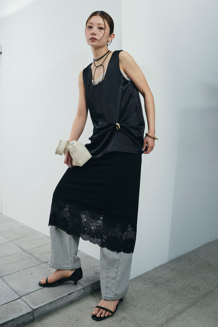 [予約/SET]サテン2wayトップス+レース付きカットスカート(2set)