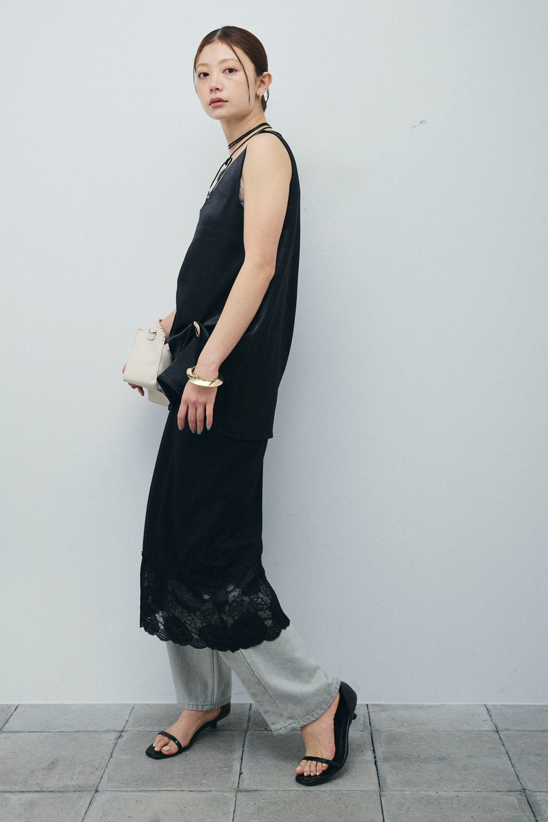 [予約/SET]サテン2wayトップス+レース付きカットスカート(2set)