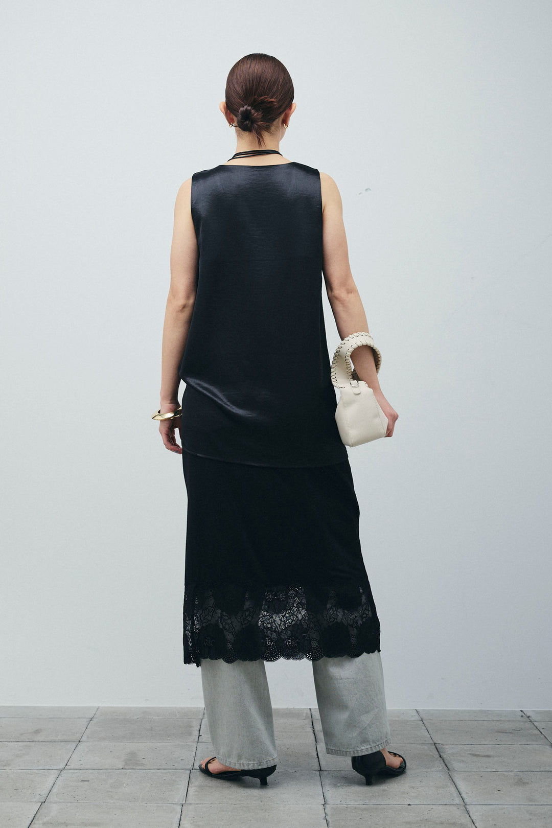 [予約/SET]サテン2wayトップス+レース付きカットスカート(2set)