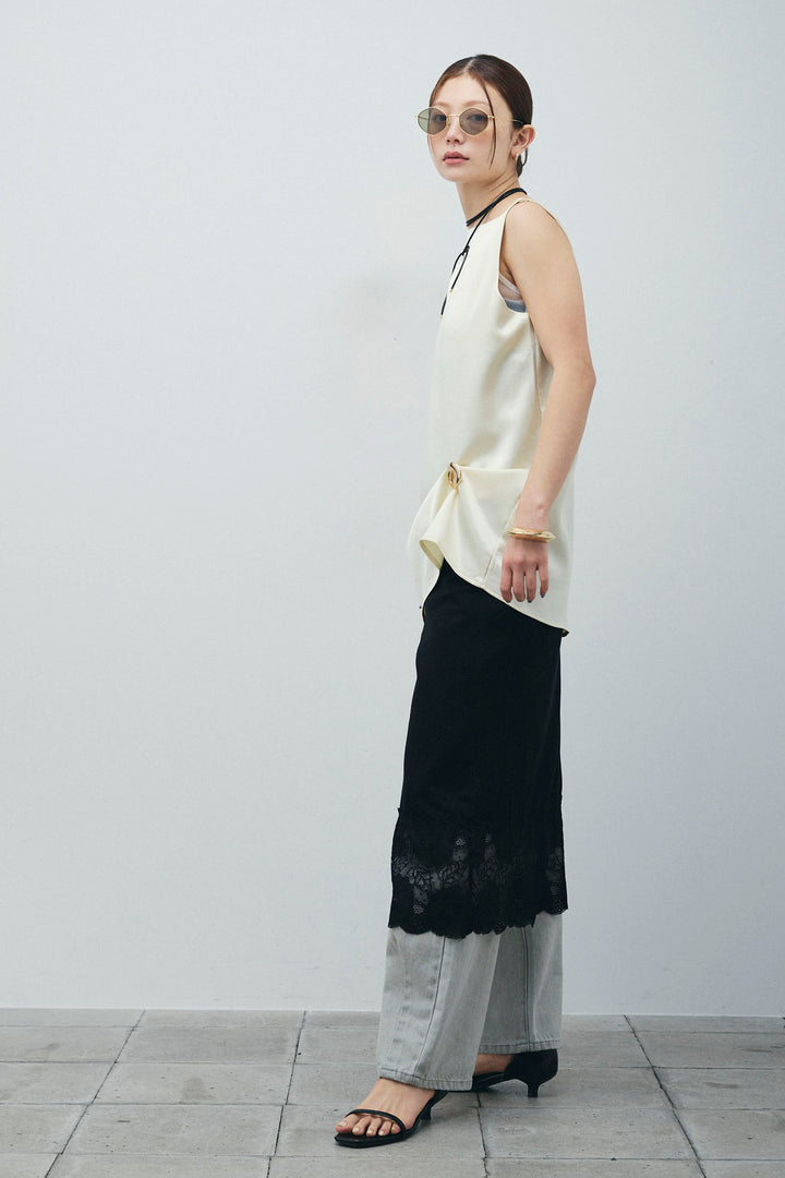 [予約/SET]サテン2wayトップス+レース付きカットスカート+ヴィンテージカーブデニムパンツ(3set)