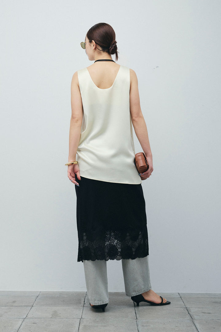 [予約/SET]サテン2wayトップス+レース付きカットスカート+ヴィンテージカーブデニムパンツ(3set)