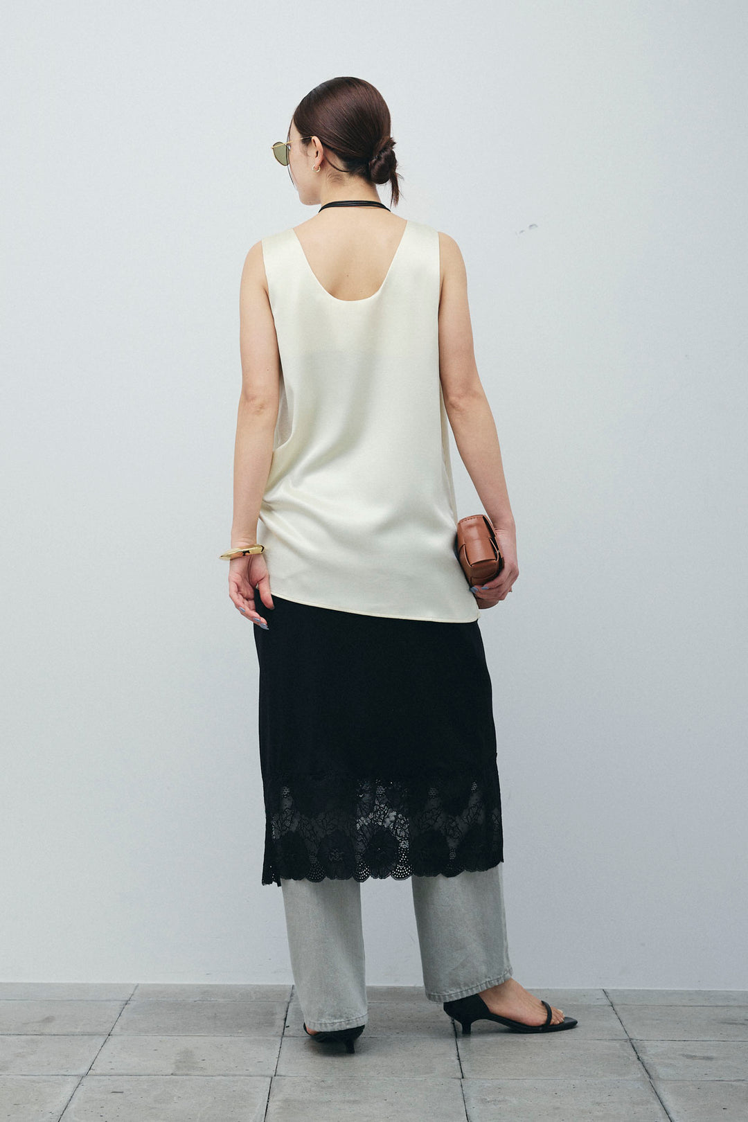 [予約/SET]サテン2wayトップス+レース付きカットスカート(2set)