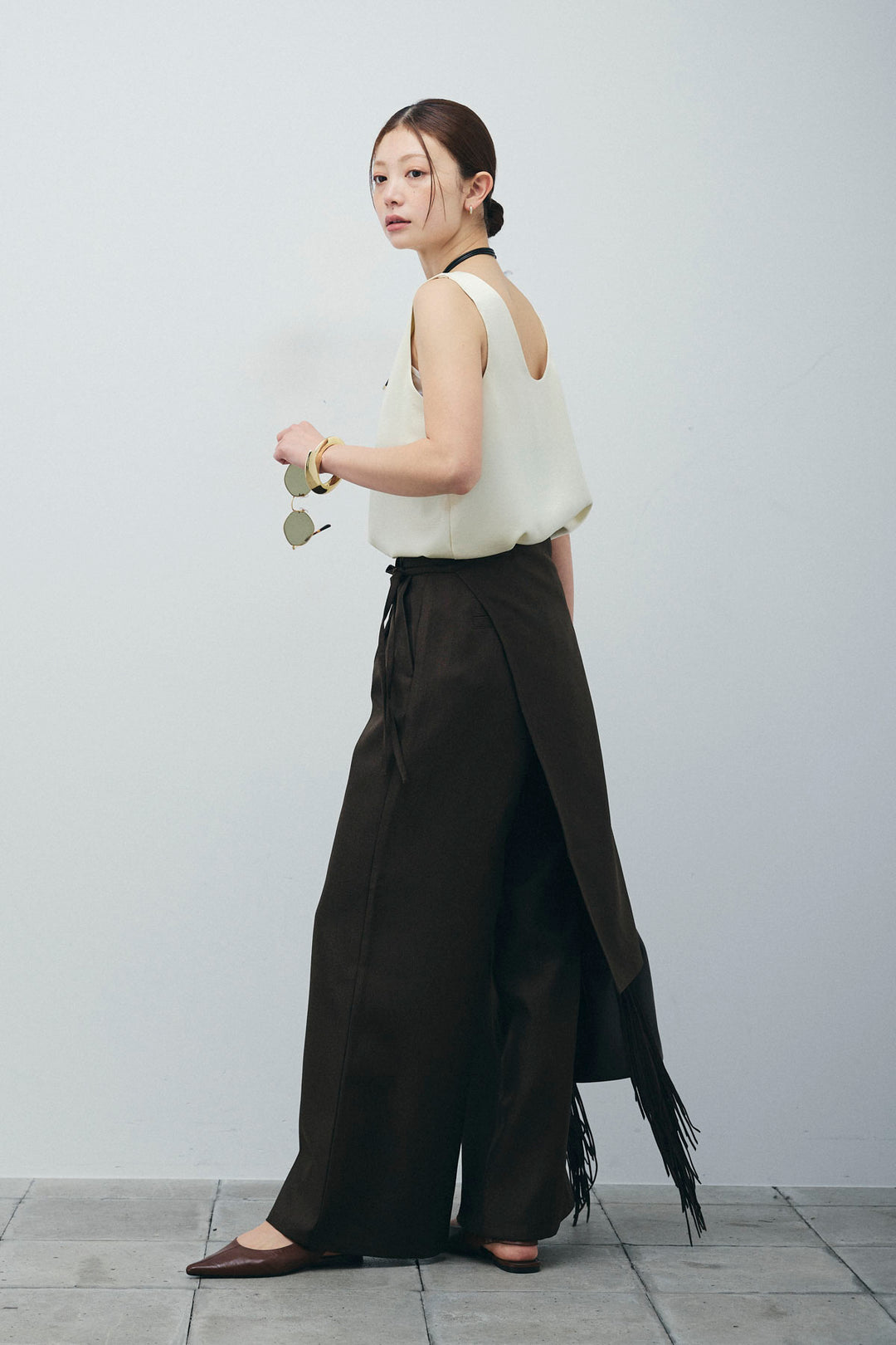 [予約]ヘザーツイルラップスカート付きパンツ