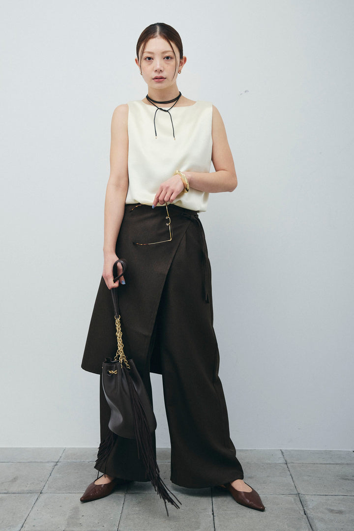 [予約/SET]サテン2wayトップス+ヘザーツイルラップスカート付きパンツ(2set)