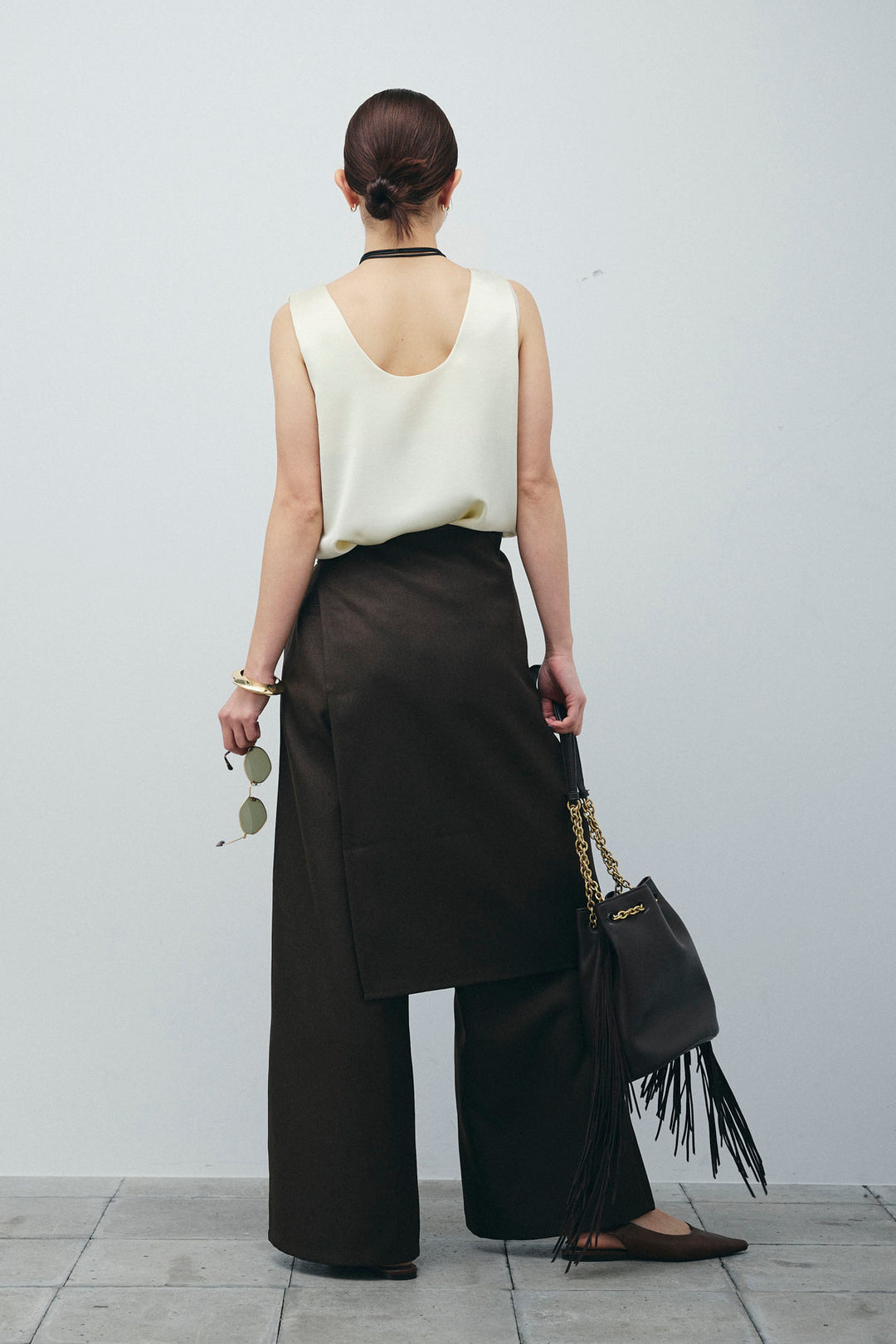 [予約/SET]サテン2wayトップス+ヘザーツイルラップスカート付きパンツ(2set)