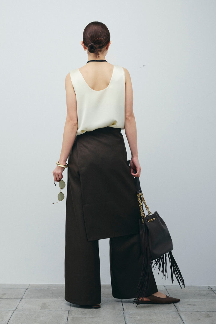 [予約/SET]サテン2wayトップス+ヘザーツイルラップスカート付きパンツ(2set)