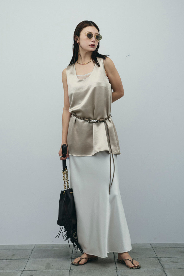 [予約/SET]サテン2wayトップス+サテンナロースカート(2set)