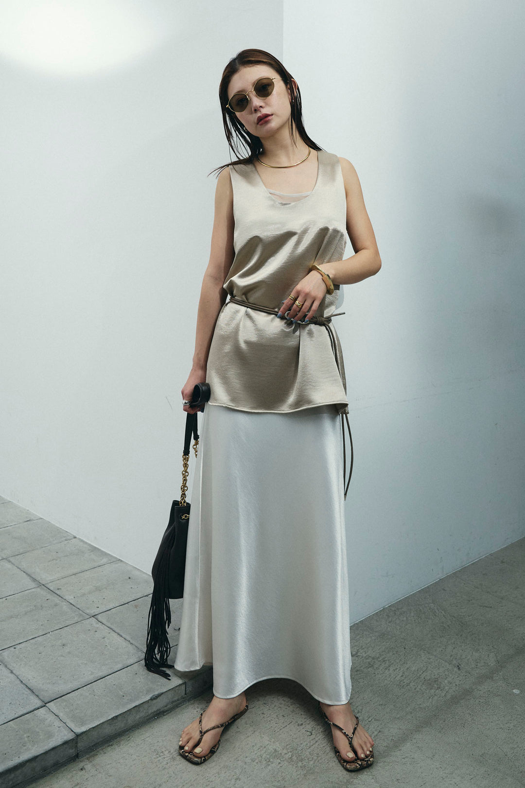 [予約/SET]サテン2wayトップス+サテンナロースカート(2set)