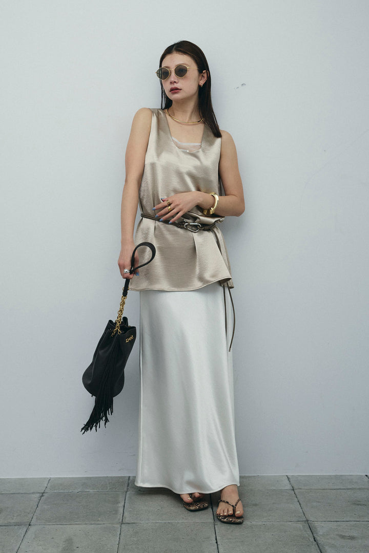 [予約/SET]サテン2wayトップス+サテンナロースカート(2set)