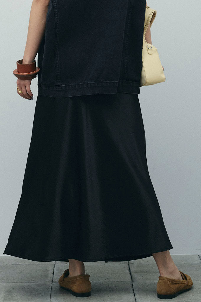 [予約/SET]ヴィンテージライクノースリデニムジャケット+サテンナロースカート(2set)