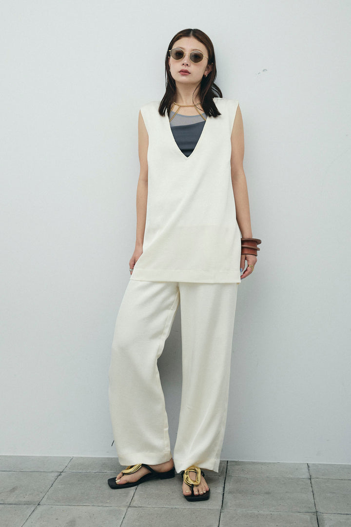 [予約/SET]Vネックサテンセットアップ+カップ付きアシンメトリーキャミソール(2set)