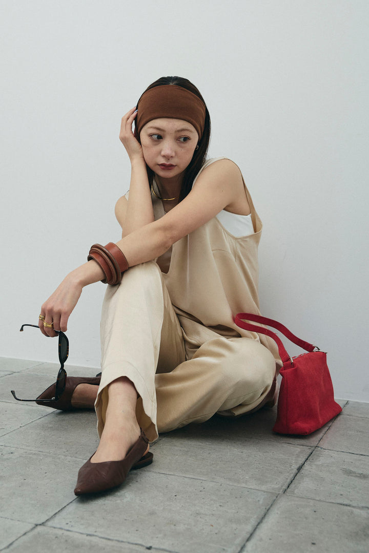 [予約/SET]Vネックサテンセットアップ+カップ付きアシンメトリーキャミソール(2set)