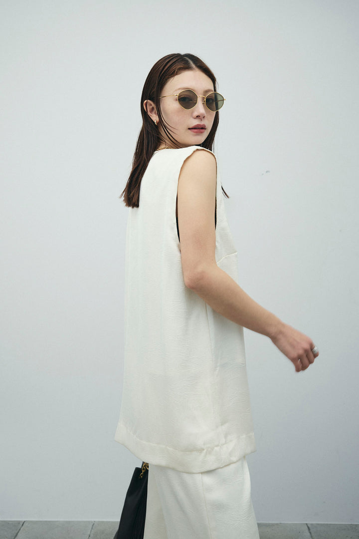 [予約/SET]Vネックサテンセットアップ+カップ付きアシンメトリーキャミソール(2set)