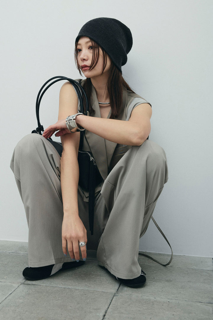 [予約/SET]バックフリルヘムショートテーラードベスト+クロップドカップ付きキャミ+クレープタックワイドサロペット(3set)