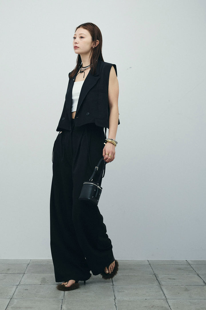 [予約/SET]バックフリルヘムショートテーラードベスト+クレープタックワイドサロペット(2set)
