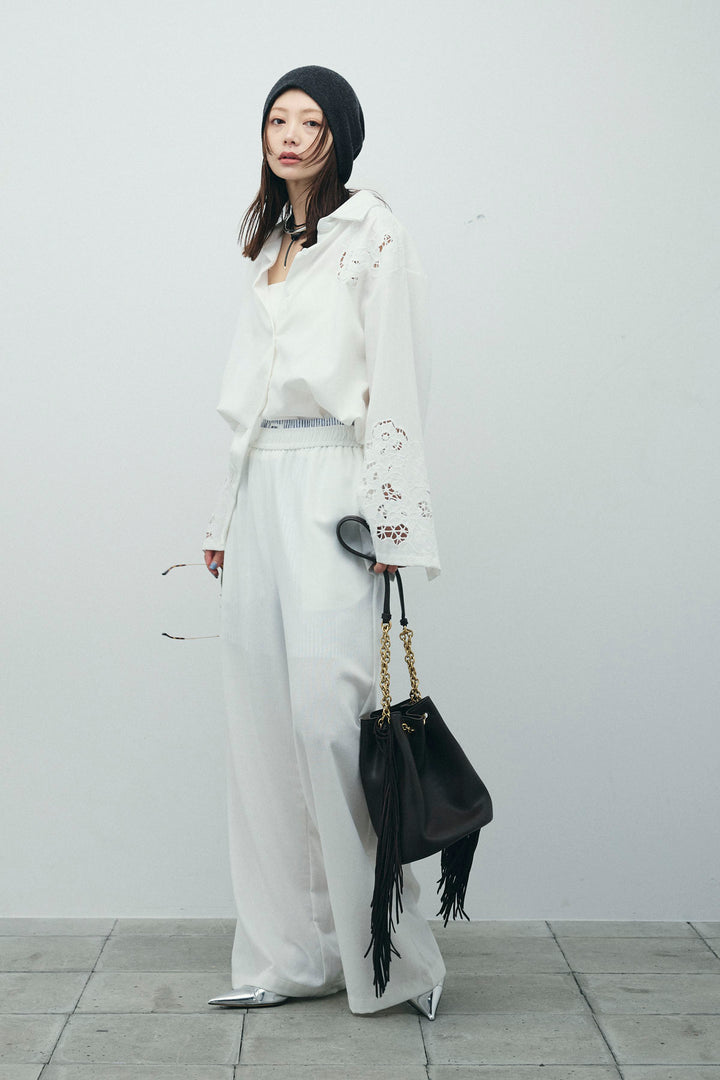 [予約/SET]カットワークレースセットアップ+ストライプイージーハーフパンツ(2set)