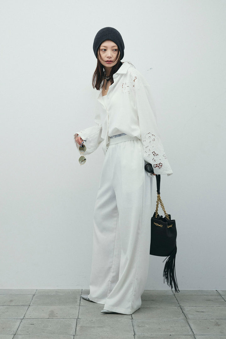 [予約/SET]カットワークレースセットアップ+ストライプイージーハーフパンツ(2set)