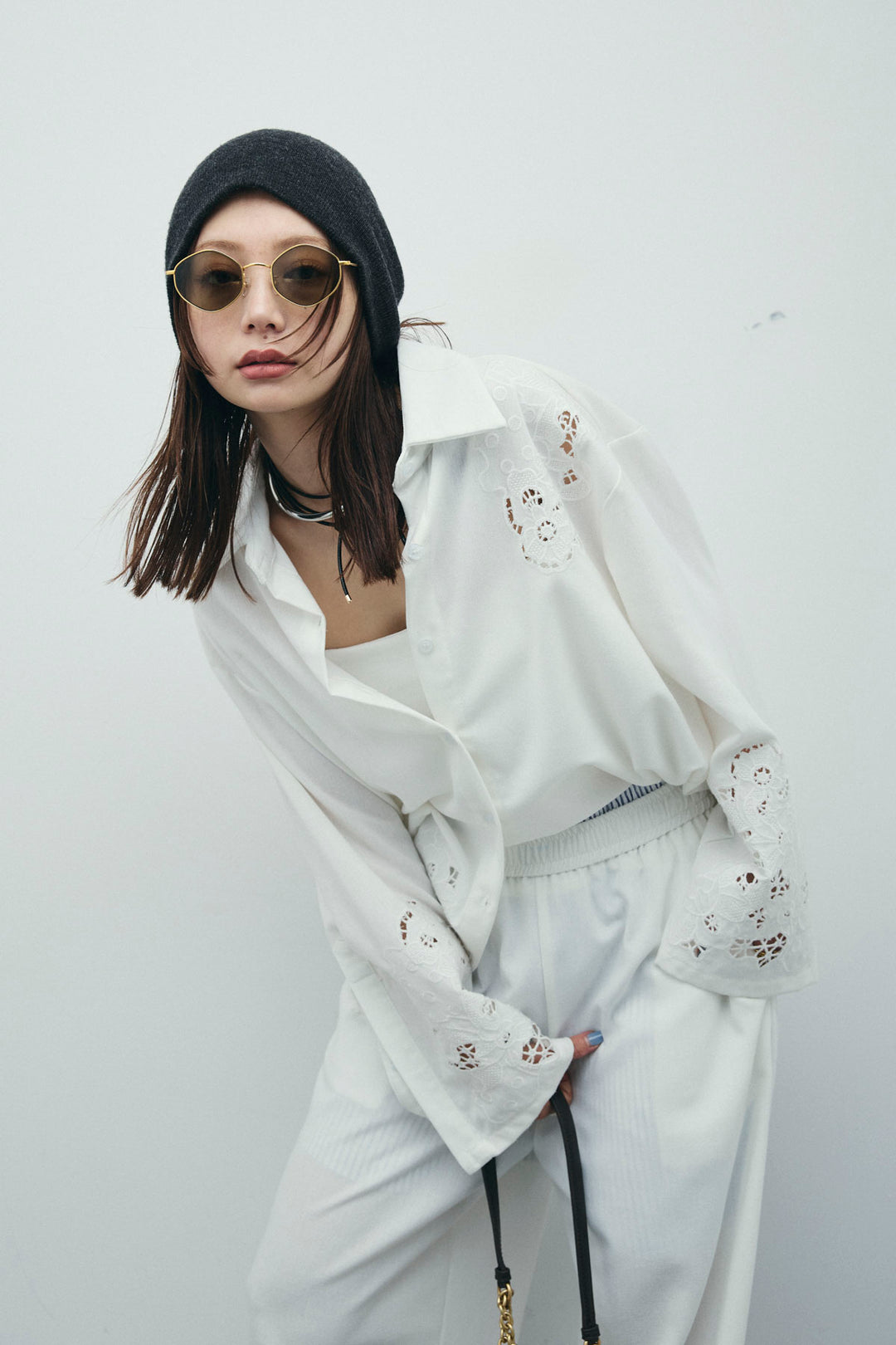 [予約/SET]カットワークレースセットアップ+ストライプイージーハーフパンツ(2set)