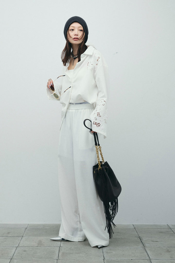 [予約/SET]カットワークレースセットアップ+ストライプイージーハーフパンツ(2set)