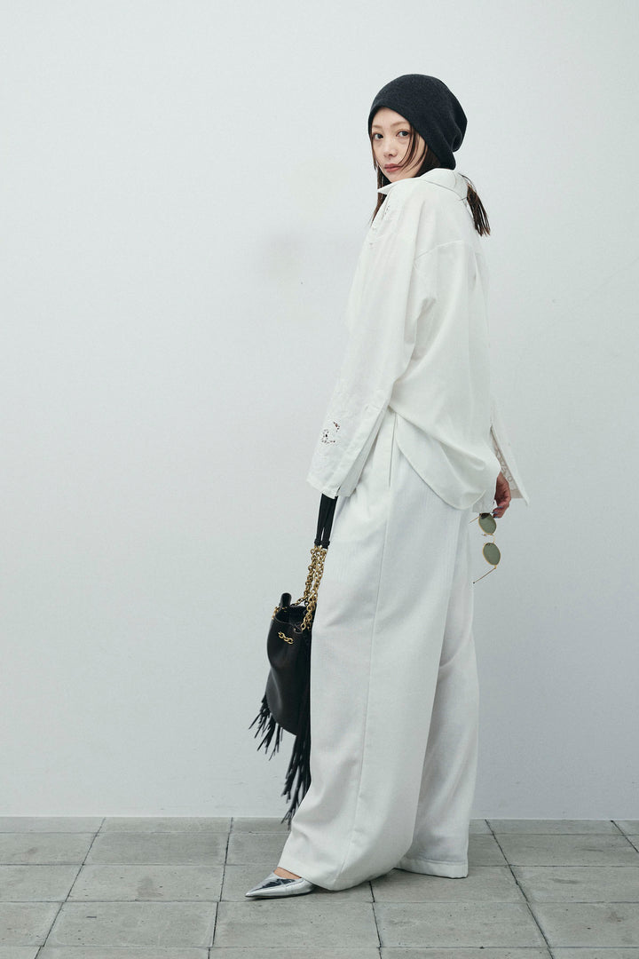 [予約/SET]カットワークレースセットアップ+ストライプイージーハーフパンツ(2set)