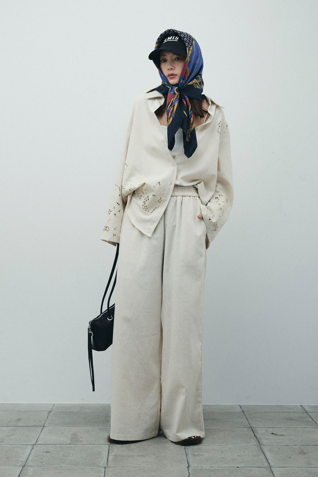 [予約/SET]カットワークレースセットアップ+ストライプイージーハーフパンツ(2set)