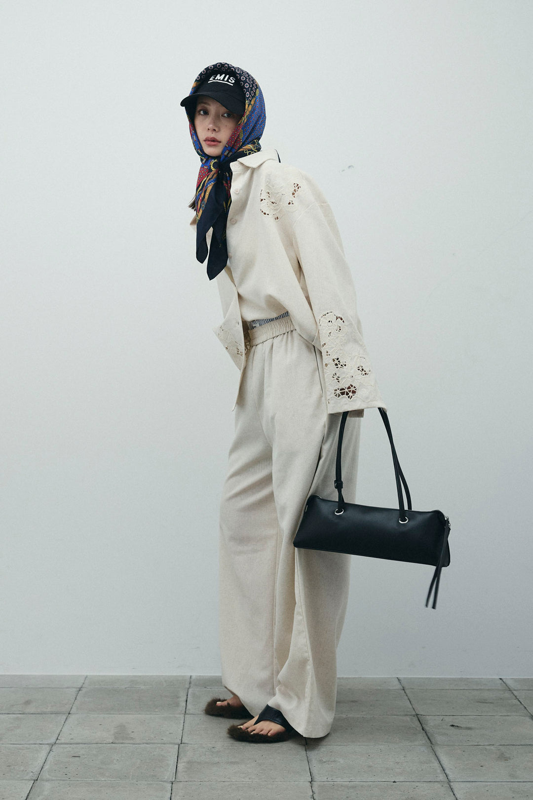 [予約/SET]カットワークレースセットアップ+ストライプイージーハーフパンツ(2set)