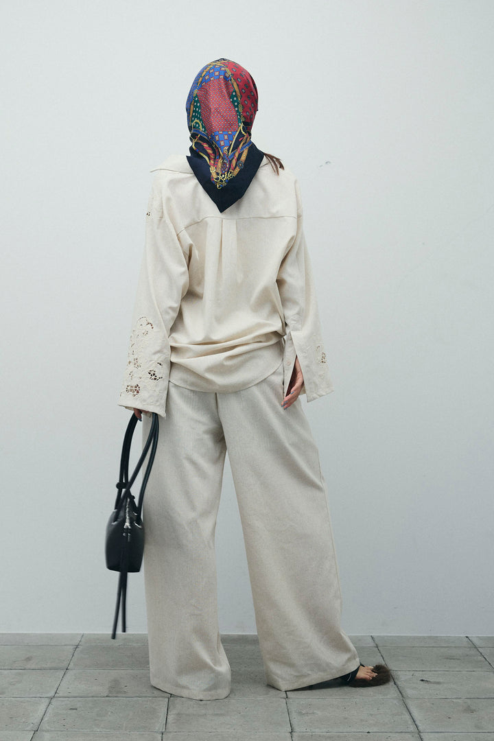 [予約/SET]カットワークレースセットアップ+ストライプイージーハーフパンツ(2set)