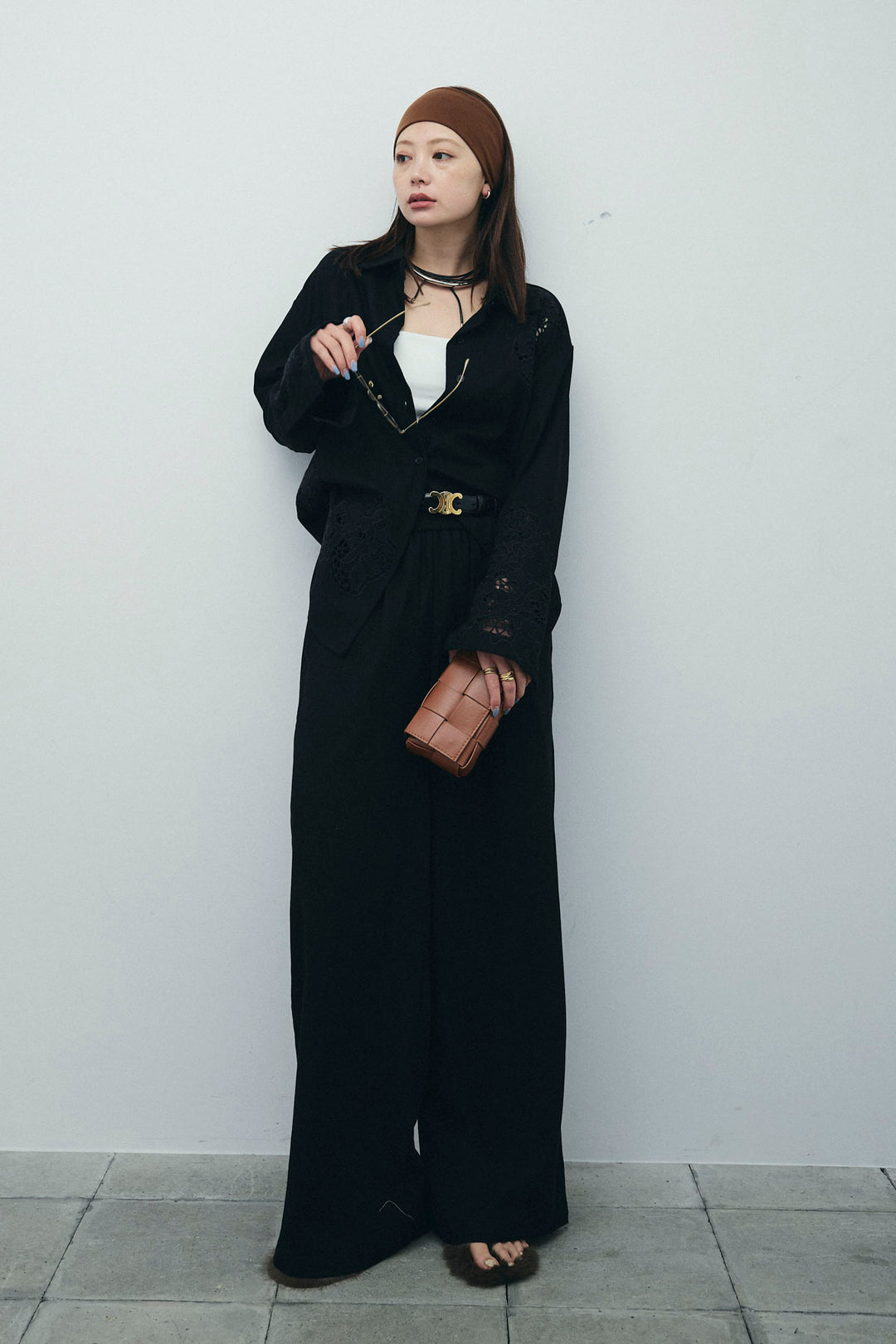 [予約/SET]カットワークレースセットアップ+ストライプイージーハーフパンツ(2set)