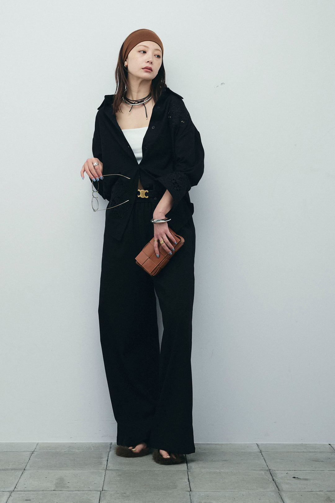 [予約/SET]カットワークレースセットアップ+ストライプイージーハーフパンツ(2set)