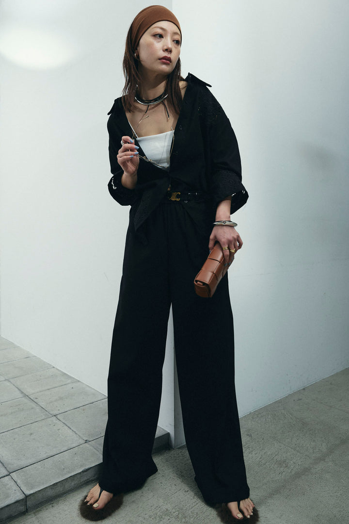 [予約/SET]カットワークレースセットアップ+ストライプイージーハーフパンツ(2set)