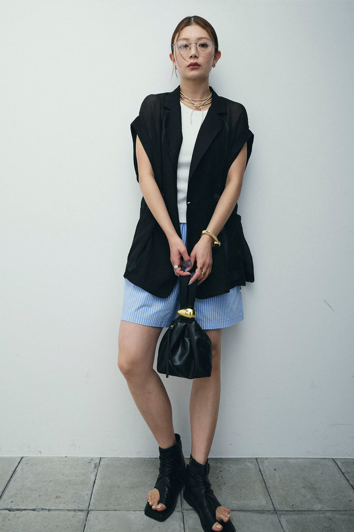 [予約/SET]ラメワッシャーダブルジレ+ストライプイージーハーフパンツ(2set)