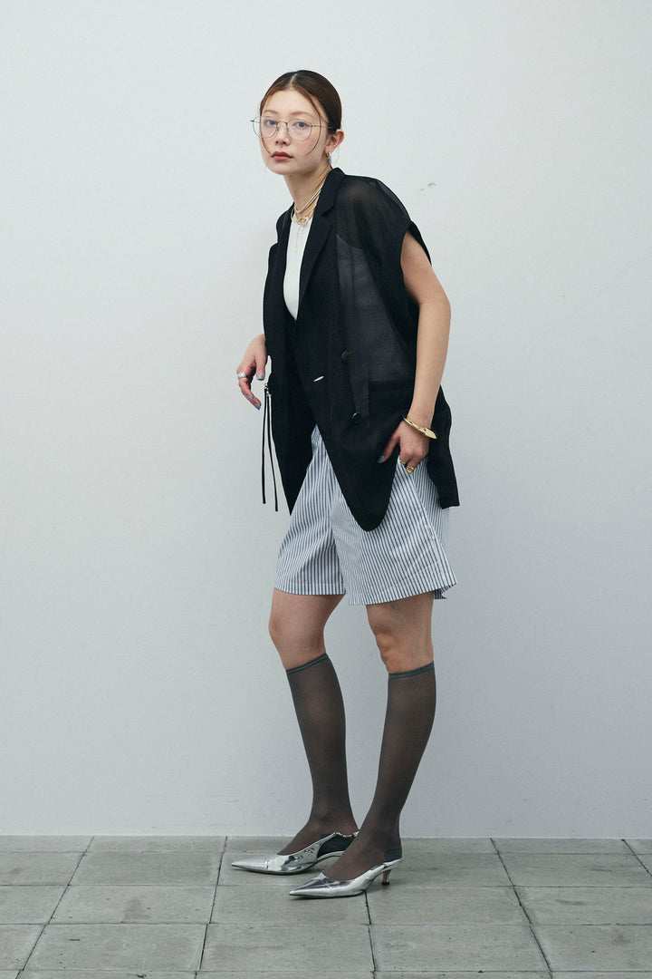 [予約/SET]ラメワッシャーダブルジレ+ストライプイージーハーフパンツ(2set)