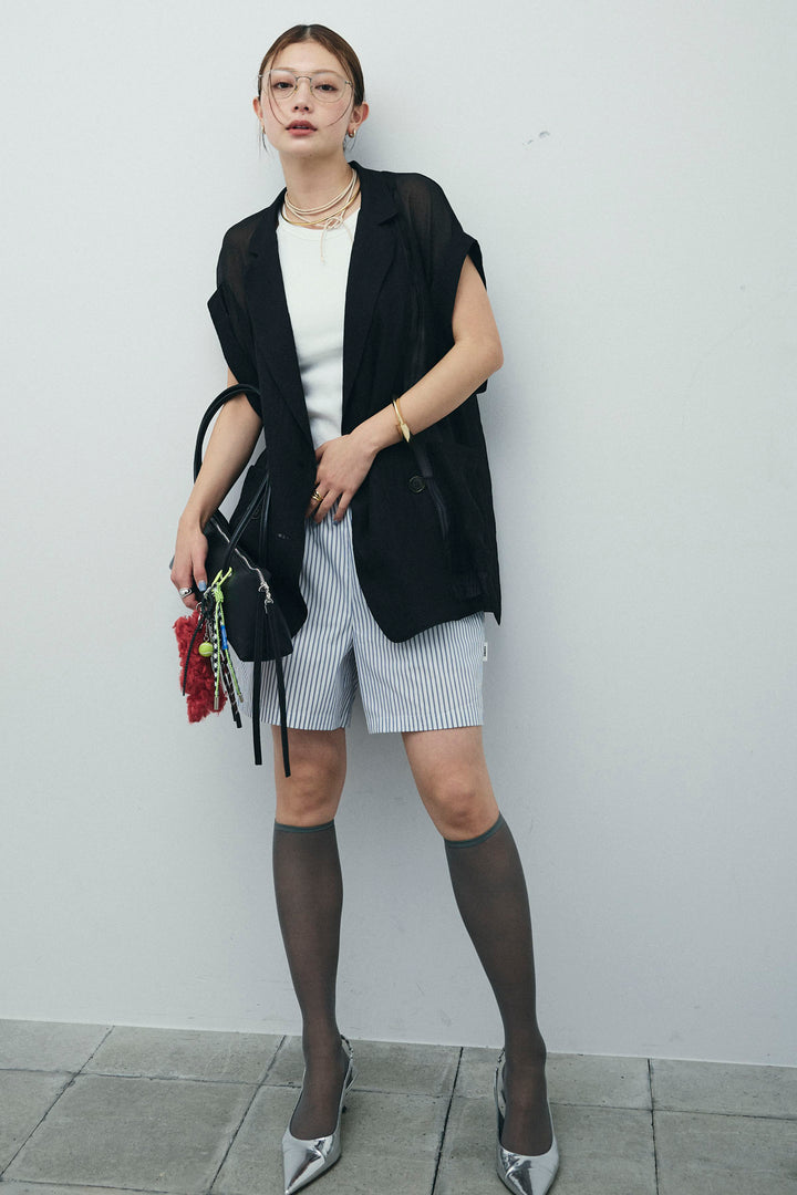 [予約/SET]ラメワッシャーダブルジレ+ストライプイージーハーフパンツ(2set)