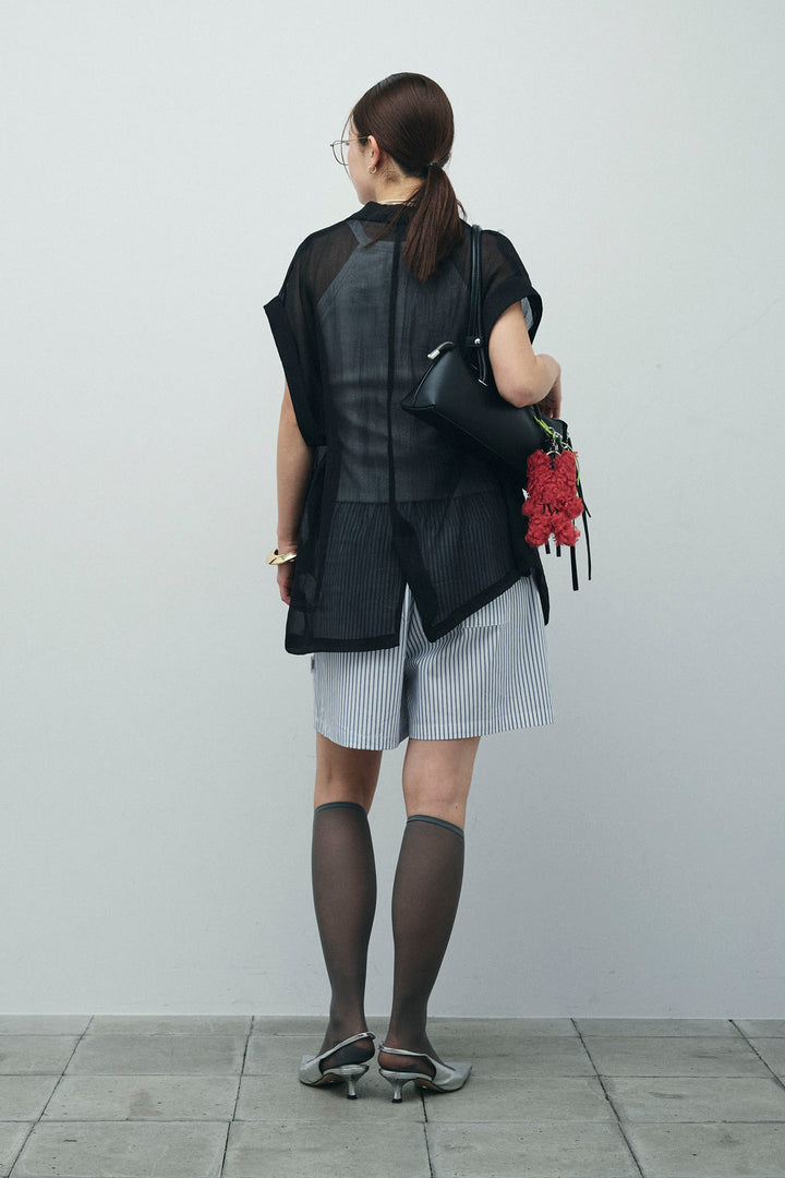 [予約/SET]ラメワッシャーダブルジレ+ストライプイージーハーフパンツ(2set)