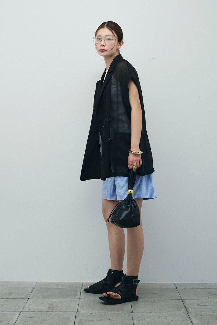 [予約/SET]ラメワッシャーダブルジレ+ストライプイージーハーフパンツ(2set)