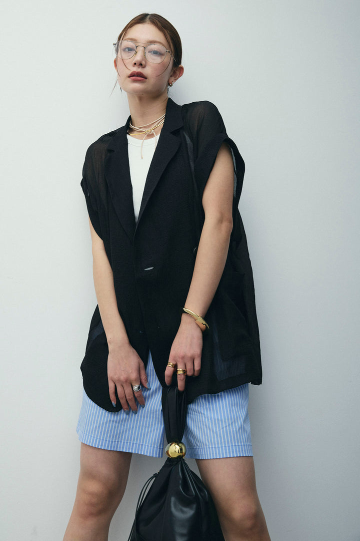 [予約/SET]ラメワッシャーダブルジレ+ストライプイージーハーフパンツ(2set)