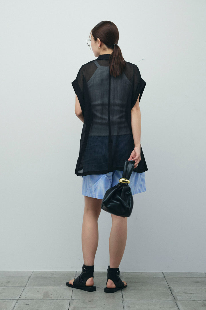 [予約/SET]ラメワッシャーダブルジレ+ストライプイージーハーフパンツ(2set)